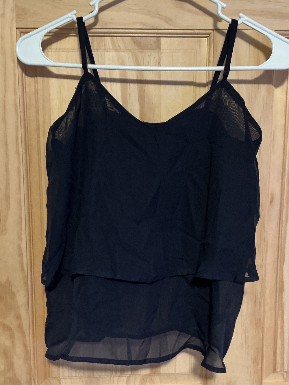 Timing Navy Blue Sheer Spaghetti Strap Top